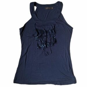 The Limited Ruffled Sequin Tank Top – Navy Blue- Size Small